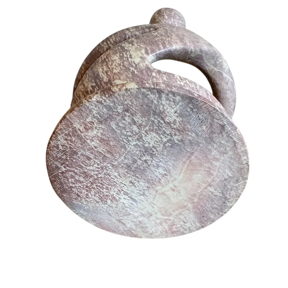 Abstract Soapstone Sculpture Two Figures Circle‎ Candle Holder Pink Carved Stone